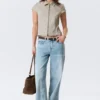 Top ajustado de manga corta con cremallera – Beige Top ajustado de manga corta con cremallera – Beige