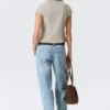 Top ajustado de manga corta con cremallera – Beige Top ajustado de manga corta con cremallera – Beige