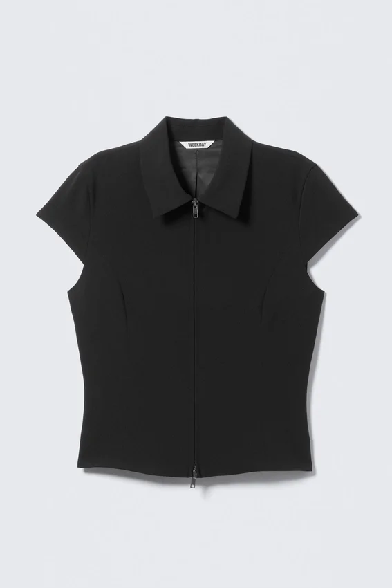 Top ajustado de manga corta con cremallera – Negro Top ajustado de manga corta con cremallera – Negro