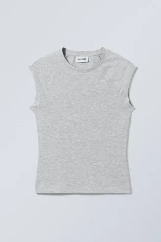 Top ajustado de manga corta – Gris jaspeado