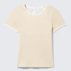 Top ajustado de manga corta y espalda abierta – Beige – Ribete blanco Top ajustado de manga corta y espalda abierta – Beige – Ribete blanco