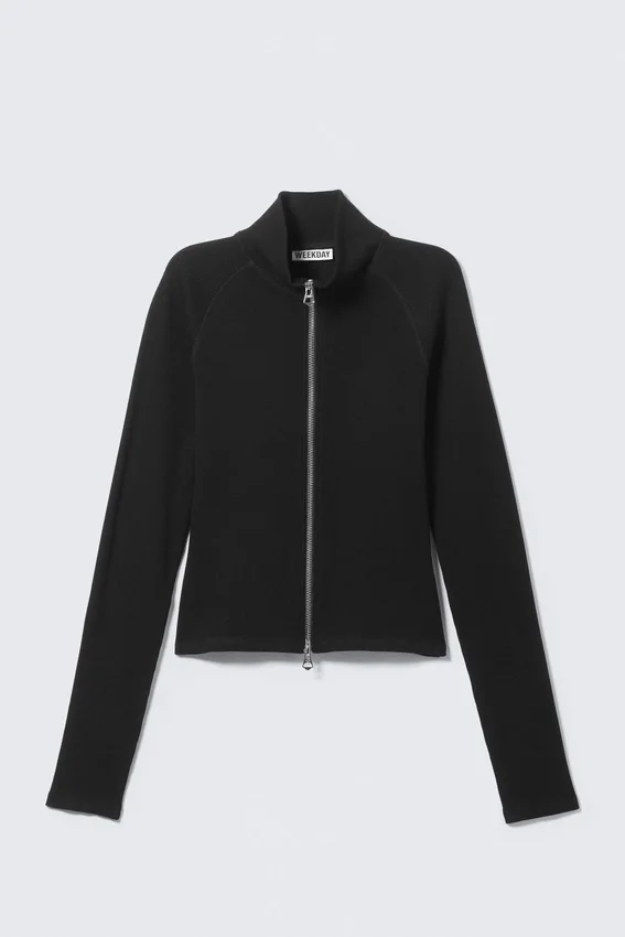 Top ajustado de manga larga con cuello alto y cremallera – Negro Top ajustado de manga larga con cuello alto y cremallera – Negro