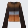 Top ajustado de manga larga con estampado – Degradado marrón oscuro Top ajustado de manga larga con estampado – Degradado marrón oscuro