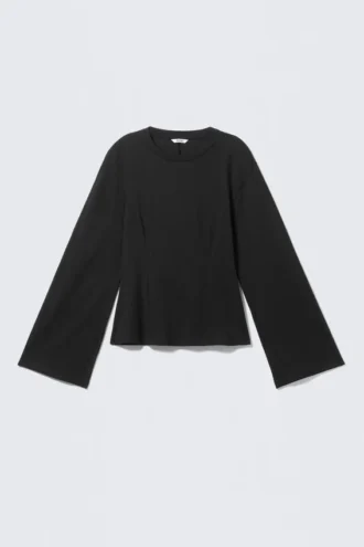 Top ajustado de manga larga – Negro