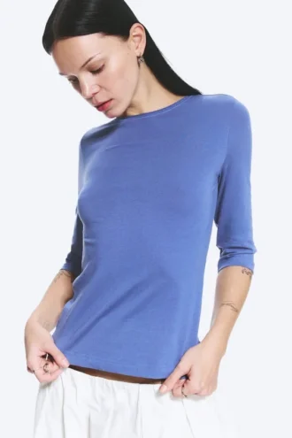 Top ajustado de manga tres cuartos – Azul medio
