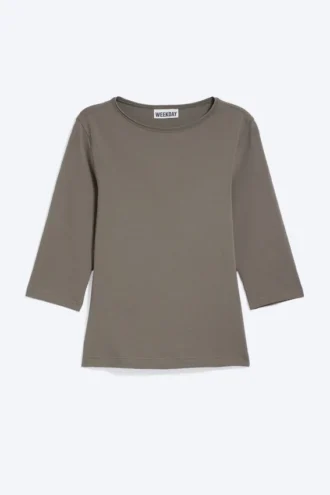 Top ajustado de manga tres cuartos – Gris empolvado