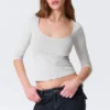 Top ajustado de manga tres cuartos – Gris jaspeado Top ajustado de manga tres cuartos – Gris jaspeado
