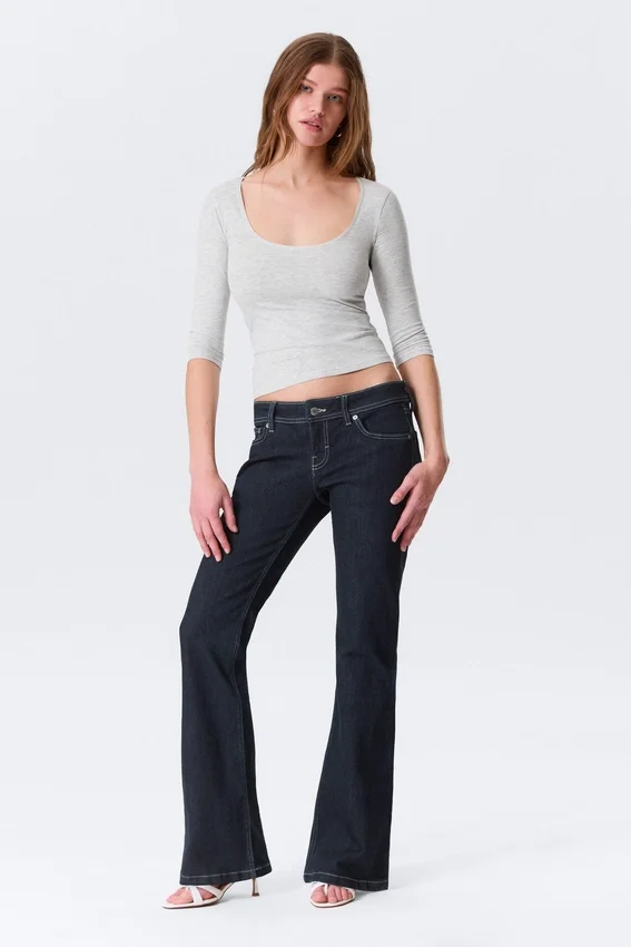Top ajustado de manga tres cuartos – Gris jaspeado Top ajustado de manga tres cuartos – Gris jaspeado