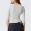 Top ajustado de manga tres cuartos – Gris jaspeado Top ajustado de manga tres cuartos – Gris jaspeado