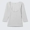 Top ajustado de manga tres cuartos – Gris jaspeado Top ajustado de manga tres cuartos – Gris jaspeado