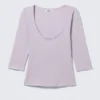 Top ajustado de manga tres cuartos – Lila claro Top ajustado de manga tres cuartos – Lila claro