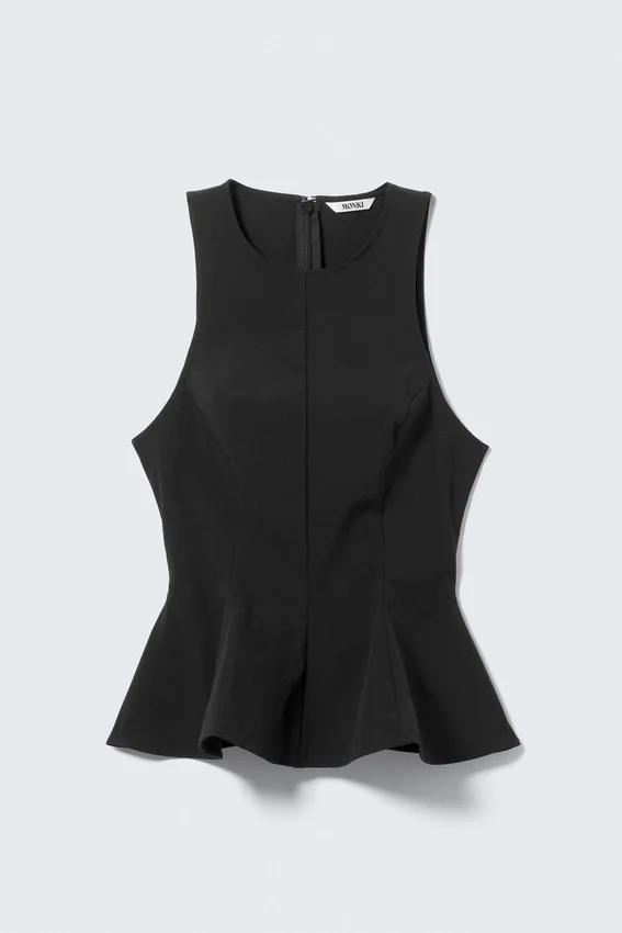 Top ajustado de nailon con peplum – Negro Top ajustado de nailon con peplum – Negro