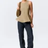 Top ajustado de nylon con peplum – Beige Top ajustado de nylon con peplum – Beige