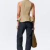 Top ajustado de nylon con peplum – Beige Top ajustado de nylon con peplum – Beige