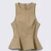 Top ajustado de nylon con peplum – Beige Top ajustado de nylon con peplum – Beige