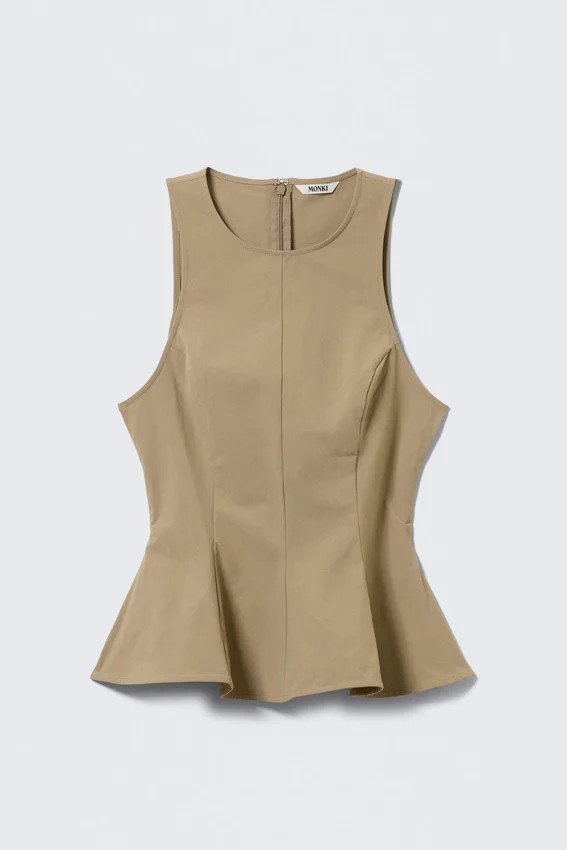 Top ajustado de nylon con peplum – Beige Top ajustado de nylon con peplum – Beige