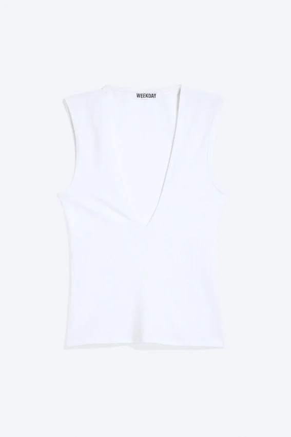 Top ajustado sin mangas con cuello en V – Blanco Top ajustado sin mangas con cuello en V – Blanco
