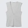 Top ajustado sin mangas con cuello en V – Gris claro jaspeado Top ajustado sin mangas con cuello en V – Gris claro jaspeado