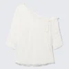 Top asimétrico con hombros descubiertos y mangas tres cuartos – Blanco Top asimétrico con hombros descubiertos y mangas tres cuartos – Blanco