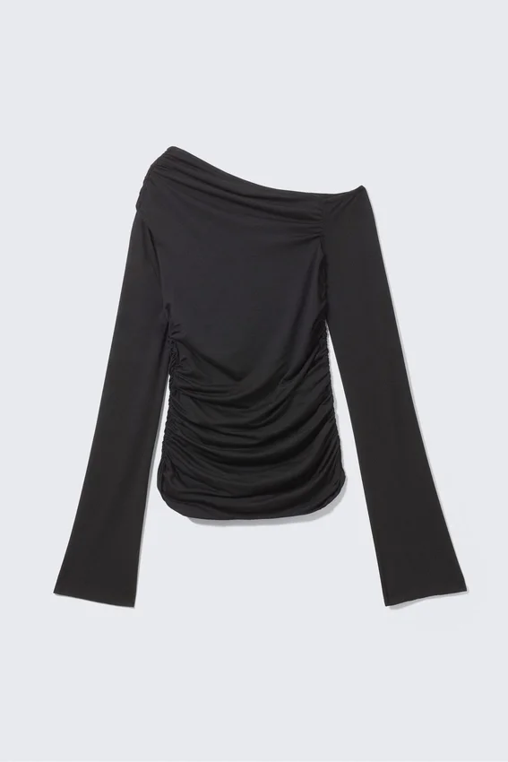 Top asimétrico de lyocell con caída – Negro Top asimétrico de lyocell con caída – Negro