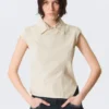 Top asimétrico de manga corta con tejido ripstop – Beige claro Top asimétrico de manga corta con tejido ripstop – Beige claro