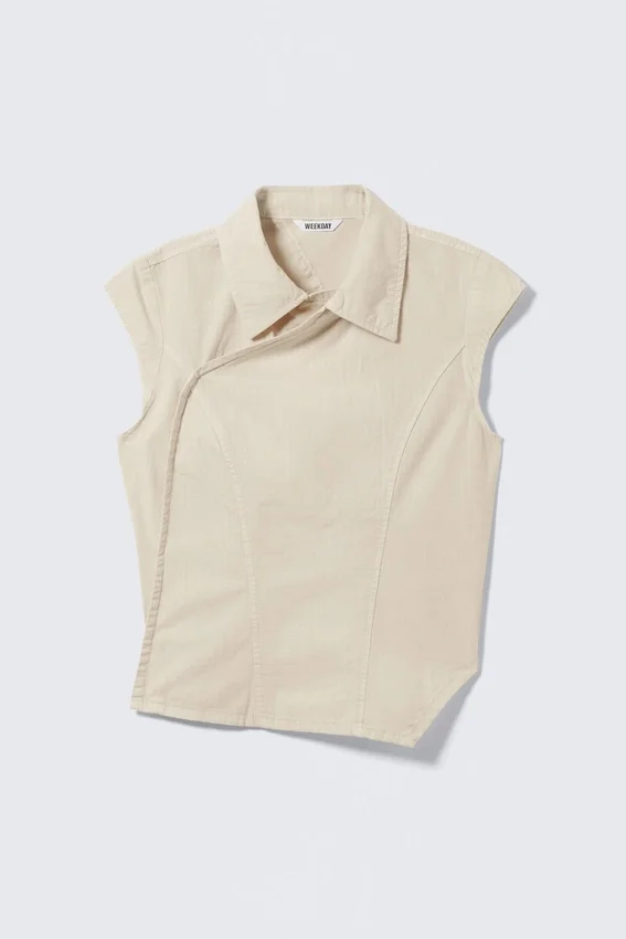 Top asimétrico de manga corta con tejido ripstop – Beige claro Top asimétrico de manga corta con tejido ripstop – Beige claro