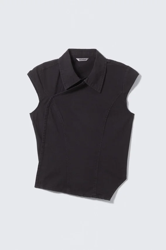 Top asimétrico de manga corta con tejido ripstop – Negro Top asimétrico de manga corta con tejido ripstop – Negro
