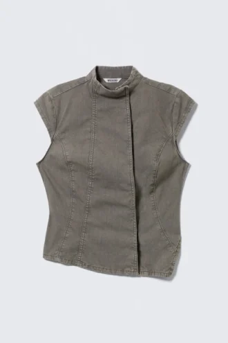 Top asimétrico estructurado de algodón – Gris