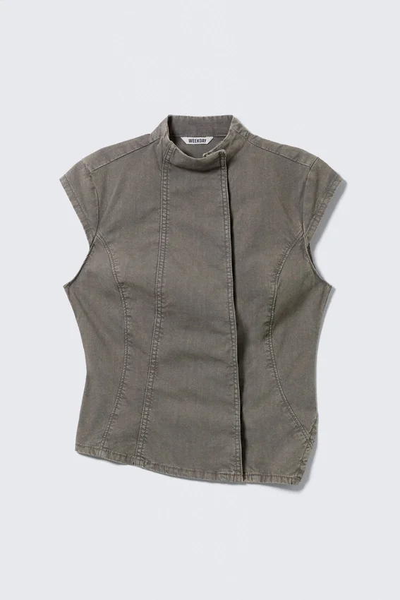 Top asimétrico estructurado de algodón – Gris Top asimétrico estructurado de algodón – Gris