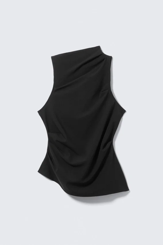 Top asimétrico sin mangas de sarga – Negro Top asimétrico sin mangas de sarga – Negro