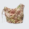 Top asimétrico transparente con cordón – Lunares florales marrones y verdes Top asimétrico transparente con cordón – Lunares florales marrones y verdes