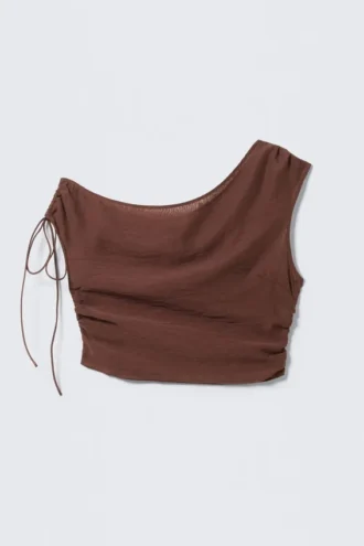 Top asimétrico transparente con cordón – Marrón