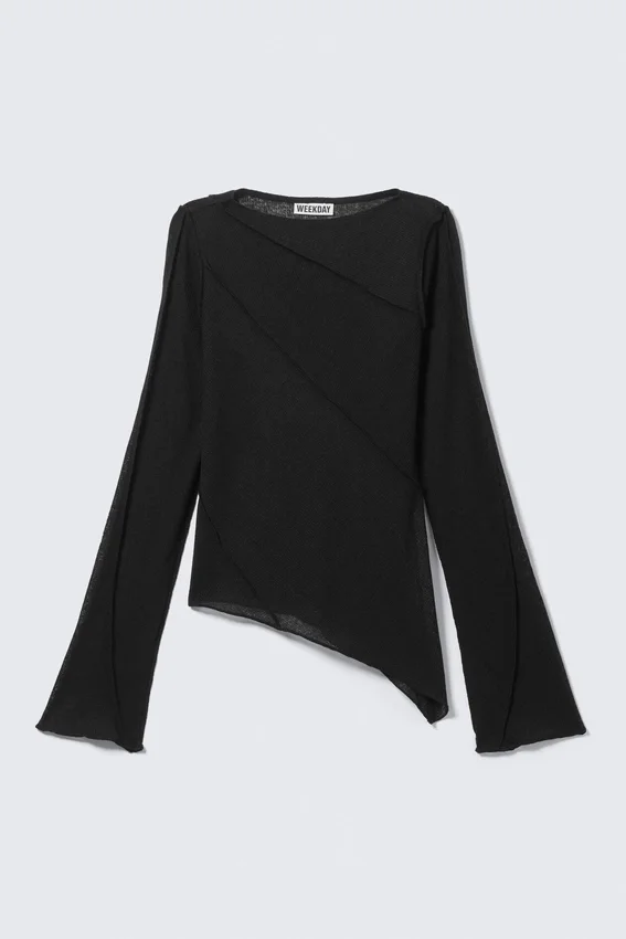 Top asimétrico transparente con cuello barco – Negro Top asimétrico transparente con cuello barco – Negro