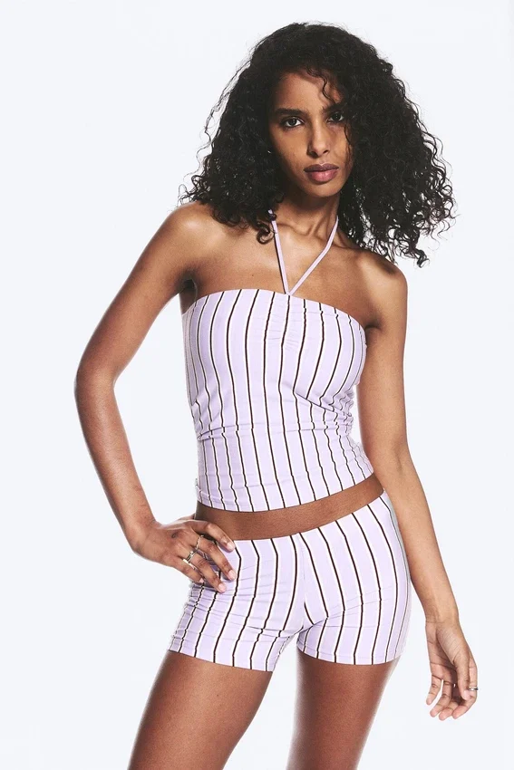 Top bandeau con cuello halter – Lila a rayas Top bandeau con cuello halter – Lila a rayas
