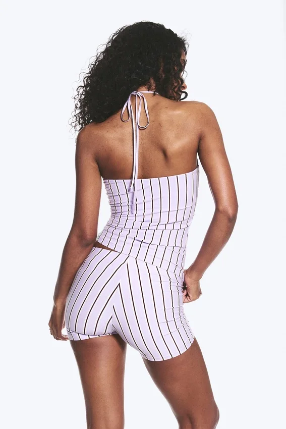 Top bandeau con cuello halter – Lila a rayas Top bandeau con cuello halter – Lila a rayas