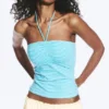 Top bandeau con cuello halter – Rayas blancas y turquesas Top bandeau con cuello halter – Rayas blancas y turquesas