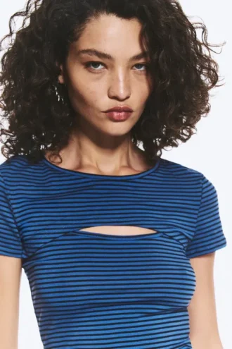 Top bolero de dos piezas en capas – Rayas azules