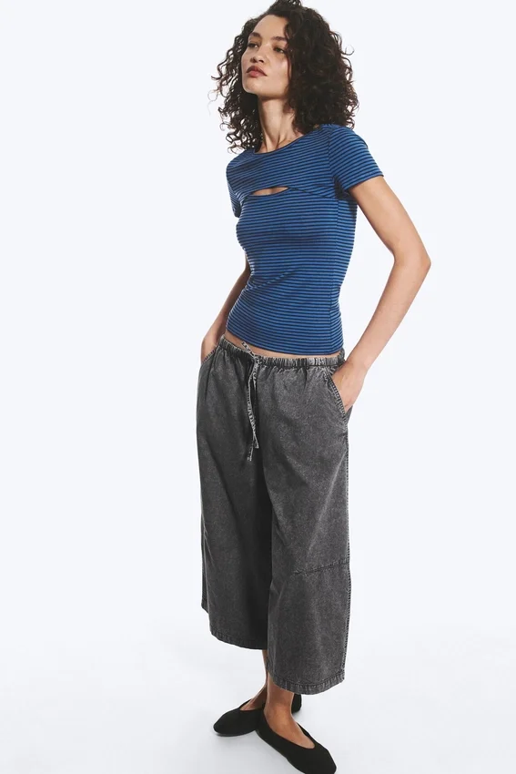 Top bolero de dos piezas en capas – Rayas azules Top bolero de dos piezas en capas – Rayas azules