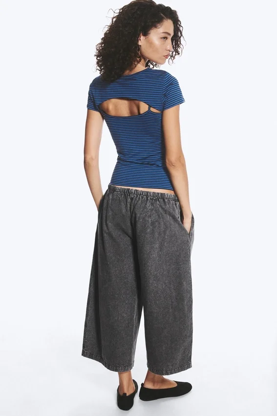 Top bolero de dos piezas en capas – Rayas azules Top bolero de dos piezas en capas – Rayas azules