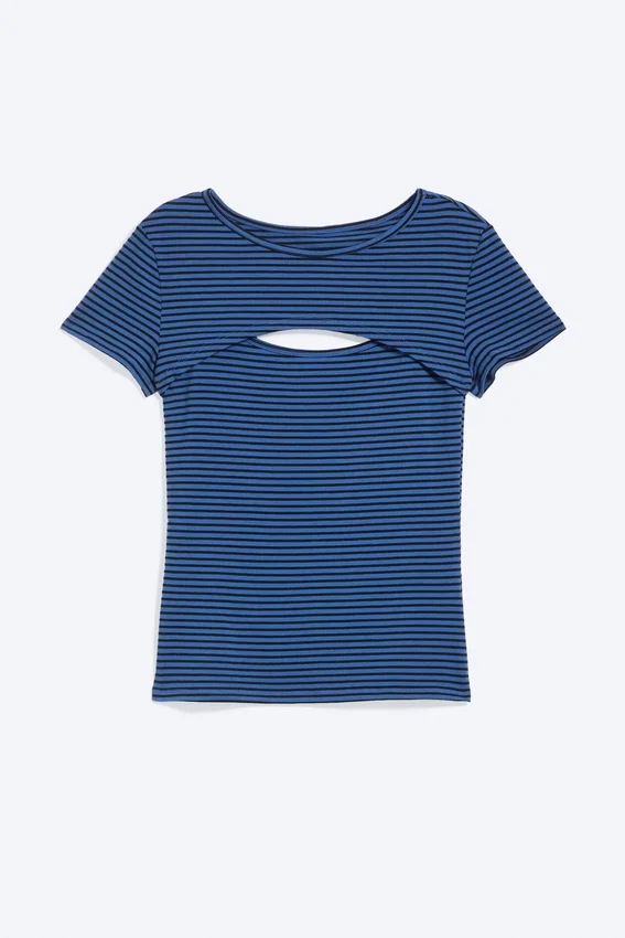 Top bolero de dos piezas en capas – Rayas azules Top bolero de dos piezas en capas – Rayas azules