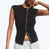 Top con botones de perla – Negro – Botones de perla Top con botones de perla – Negro – Botones de perla