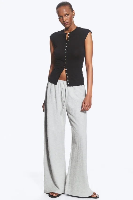 Top con botones de perla – Negro – Botones de perla Top con botones de perla – Negro – Botones de perla