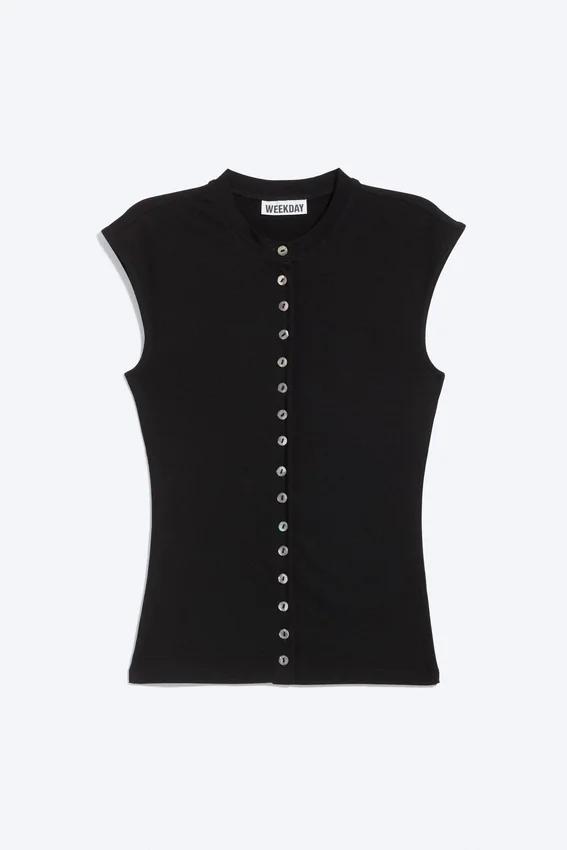 Top con botones de perla – Negro – Botones de perla Top con botones de perla – Negro – Botones de perla