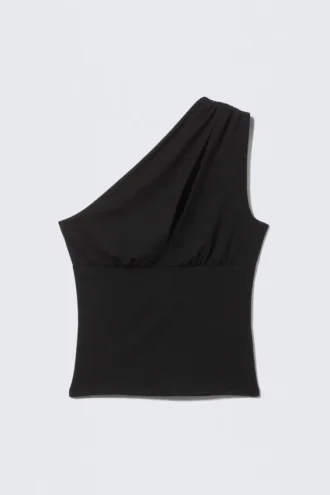 Top con corte en un hombro – Negro