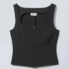 Top con cremallera y cuello cuadrado – Gris oscuro Top con cremallera y cuello cuadrado – Gris oscuro