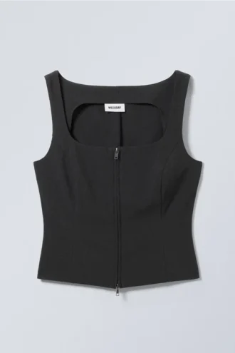 Top con cremallera y cuello cuadrado – Gris oscuro