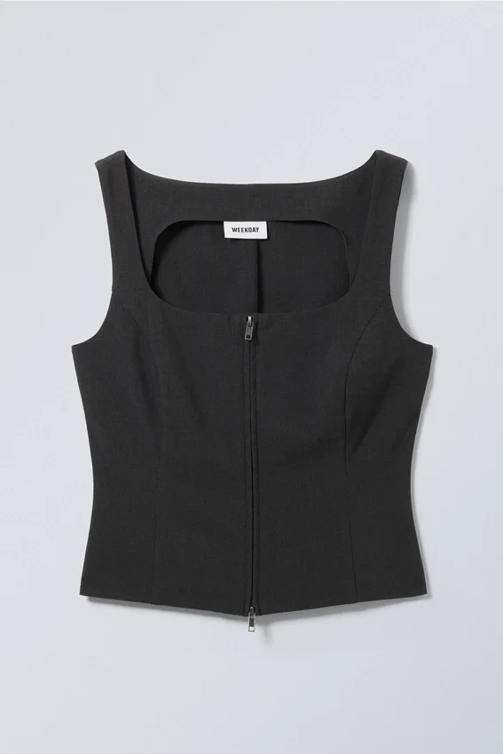 Top con cremallera y cuello cuadrado – Gris oscuro Top con cremallera y cuello cuadrado – Gris oscuro