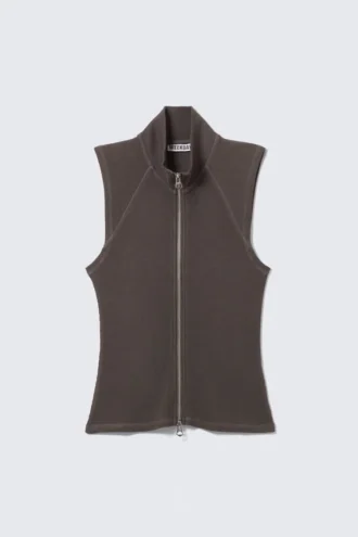 Top con cuello alto acanalado y cremallera – Gris oscuro