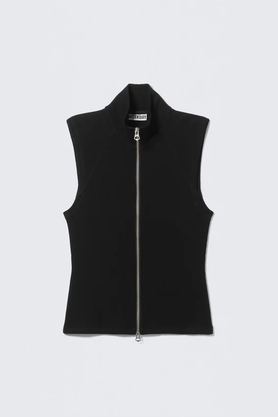 Top con cuello alto acanalado y cremallera – Negro Top con cuello alto acanalado y cremallera – Negro