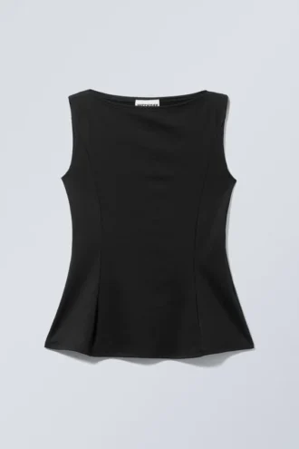Top con cuello barco y volantes – Negro